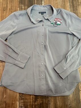 Brooks Brothers Light Gray Casual Button-Down Shirt with Embroidered Patch